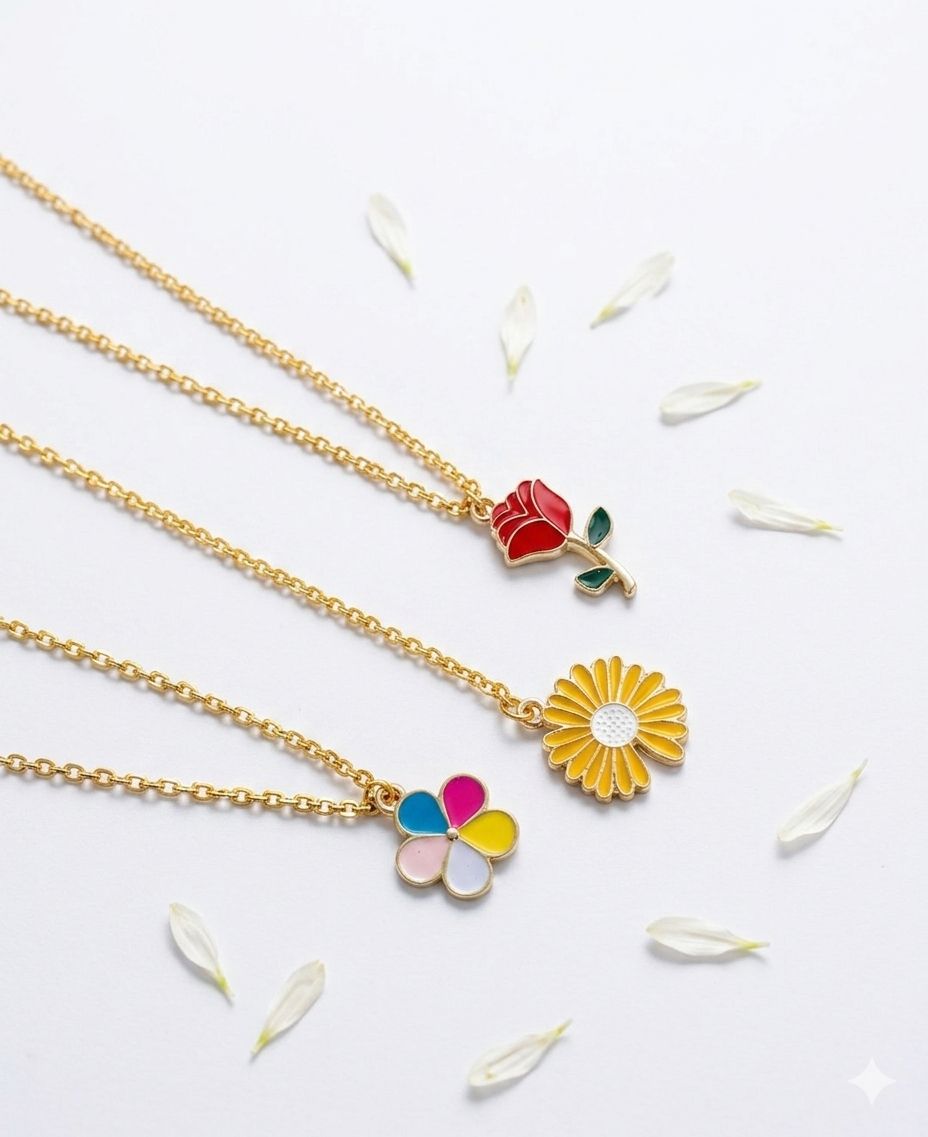 Floral Charm Pendant Necklace Set (Pack of 3)